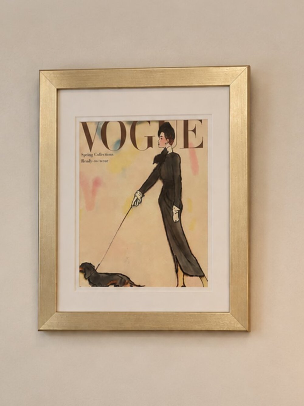 Framed Vogue Cover Featuring A Woman Walking A Dog Canvas Print